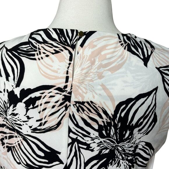 Calvin Klein Floral Blouse Size Small White Black Pink Pleated Neck - Picture 3 of 7